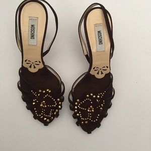 Moschino Brown Suede Slingback Stud Detail